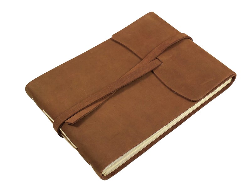Rustic Ridge Leather Rustic Genuine Leather Photo Album with Gift Box - Scrapbook Style Pages - Holds 60 4x6 or 5x7 Photos Brown - Image 1